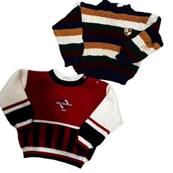 Vtg Sweater Bundle Nautical and Academia Striped Cable Knit Grandpa Sweater - Picture 1 of 10